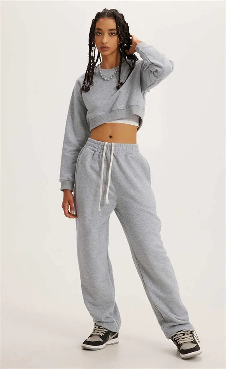 Crop Crewneck Hoodie Jogger Set